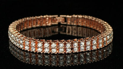 Mens Womens 2 Row Cz Tennis Bracelet 14K Gold Plated Fashion Jewelry 8 Inch