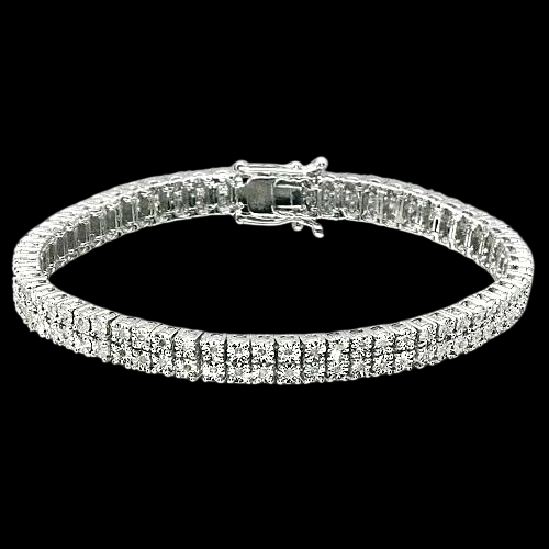 Mens Womens 2 Row Cz Tennis Bracelet 14K Gold Plated Fashion Jewelry 8 Inch