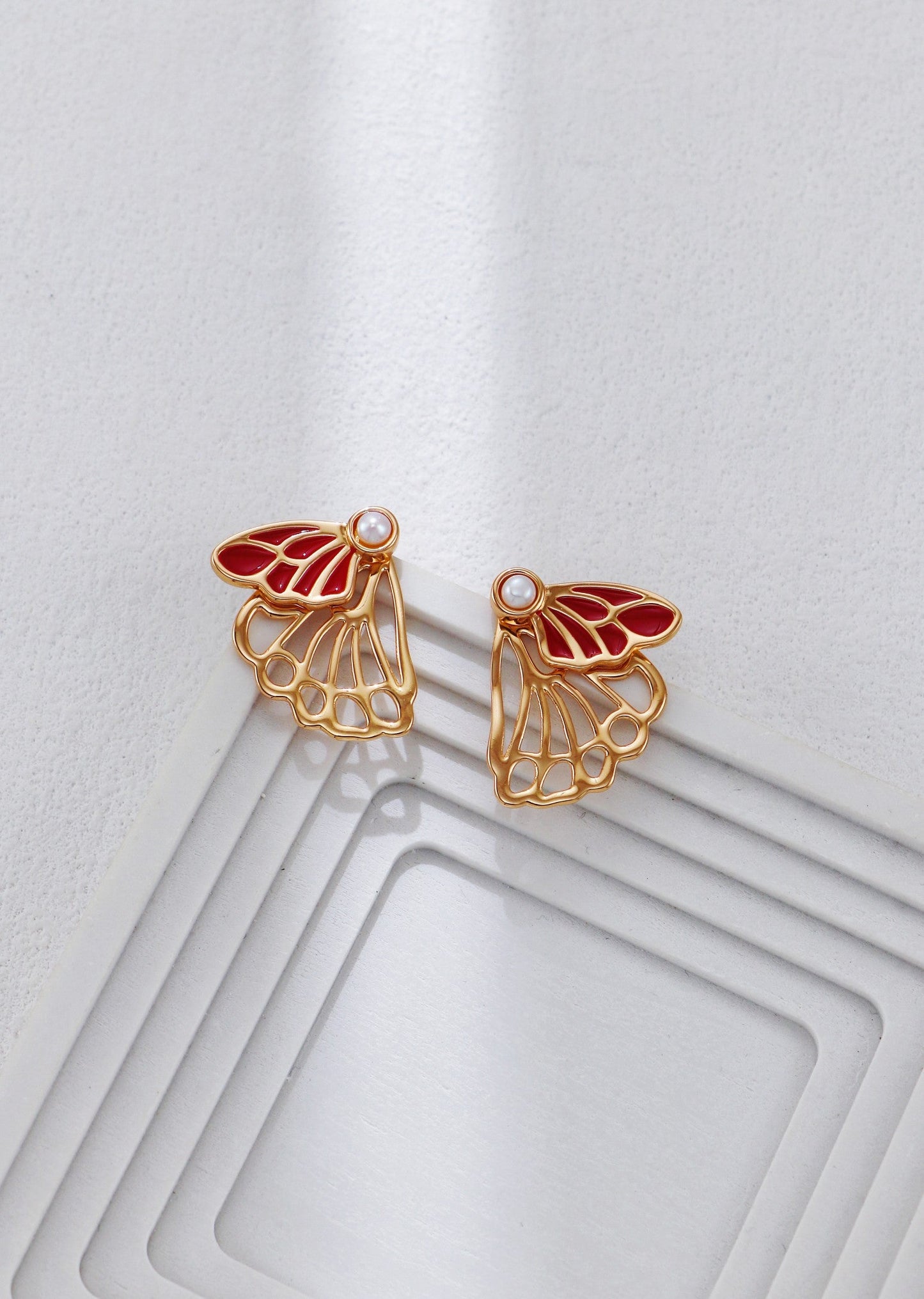 Red Drip Glaze Butterfly Earrings