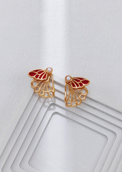 Red Drip Glaze Butterfly Earrings