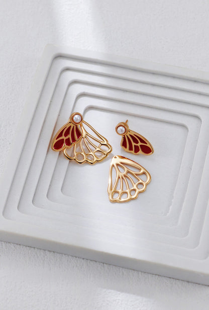 Red Drip Glaze Butterfly Earrings
